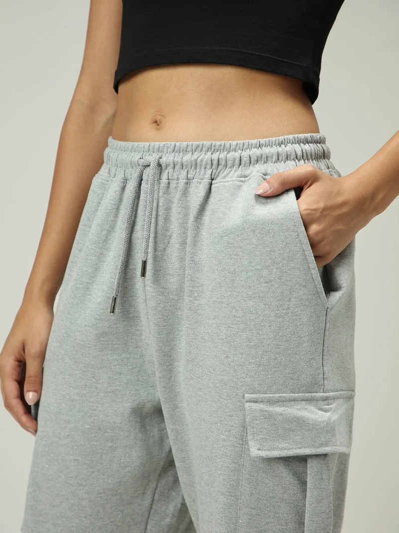 Outzidr  Grey Cargo Pocket Sweatpants for Women | Best Price UAE